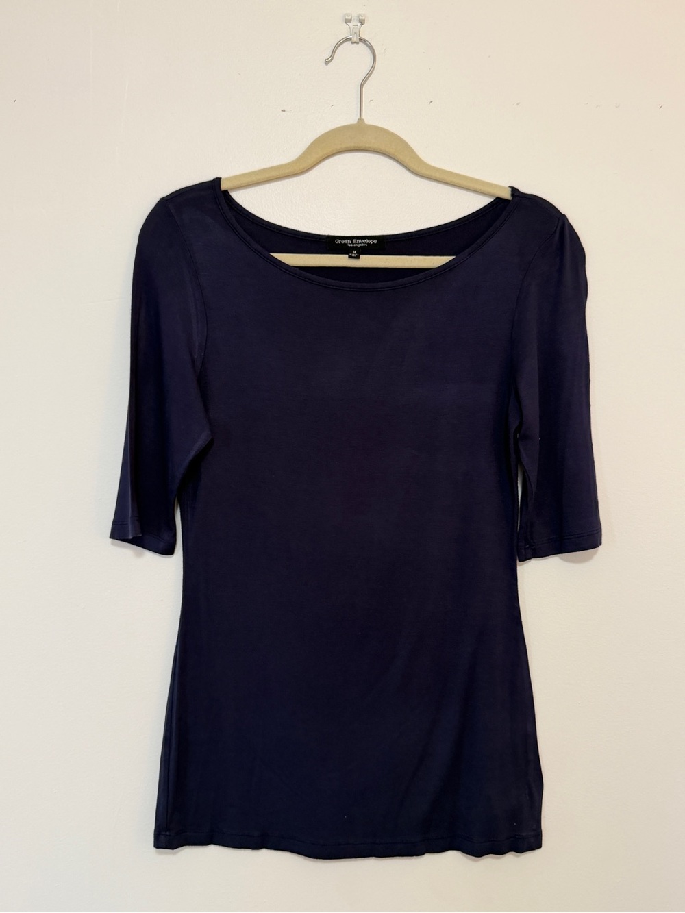 Green Envelope Los Angeles Navy Boat Neck Top